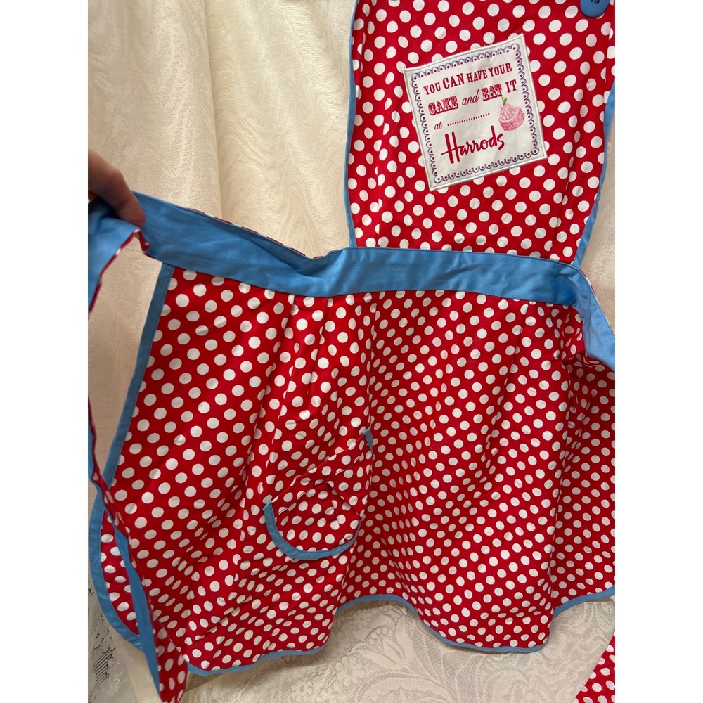 Harrods Red Polka Dot Cotton Apron You Can Have Your Cake And Eat It Cupcake - Picture 3 of 6